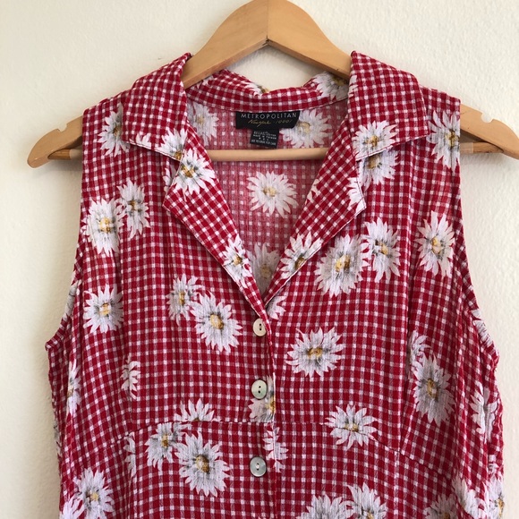 ❤️🌼 Vintage Red Gingham Daisy Picnic Dress 🌼❤️ - Picture 5 of 8